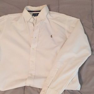 Long Sleeve White Polo Collared Shirt
